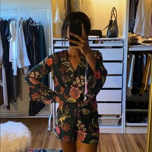 Green floral romper